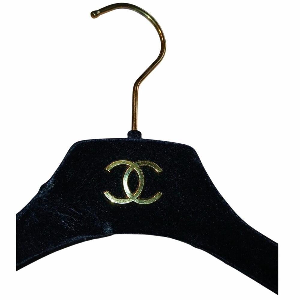 Chanel Authentic Black Velvet Gold CC Emblem Coat Hanger 16" W